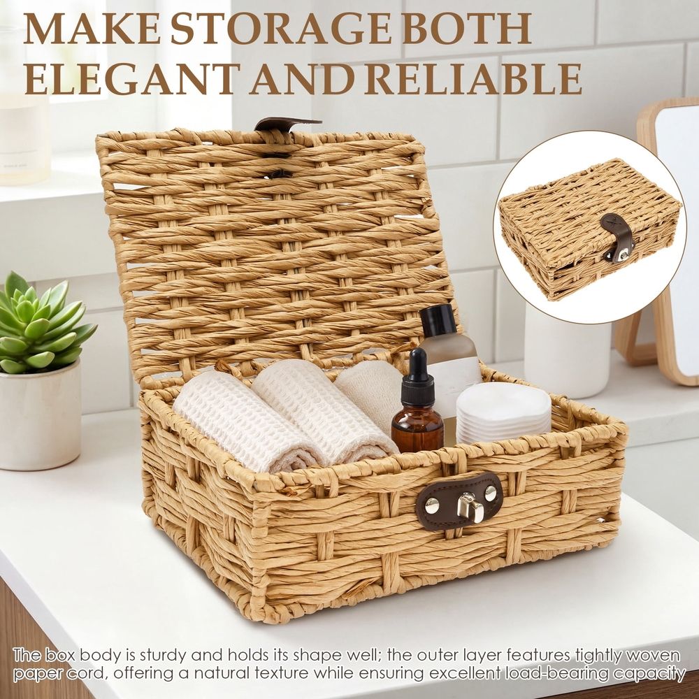 Wicker Storage Bins, Artisan Craftsmanship, Paper Rope Construction, for Shelf Coffee Table Console Table Home Decor