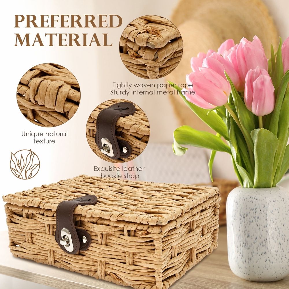 Wicker Storage Bins, Artisan Craftsmanship, Paper Rope Construction, for Shelf Coffee Table Console Table Home Decor