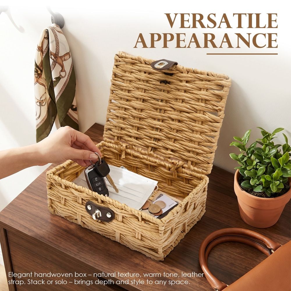 Wicker Storage Bins, Artisan Craftsmanship, Paper Rope Construction, for Shelf Coffee Table Console Table Home Decor