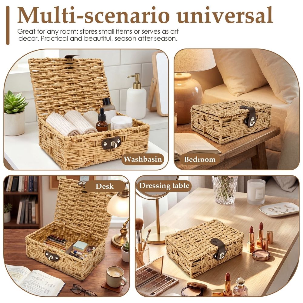 Wicker Storage Bins, Artisan Craftsmanship, Paper Rope Construction, for Shelf Coffee Table Console Table Home Decor