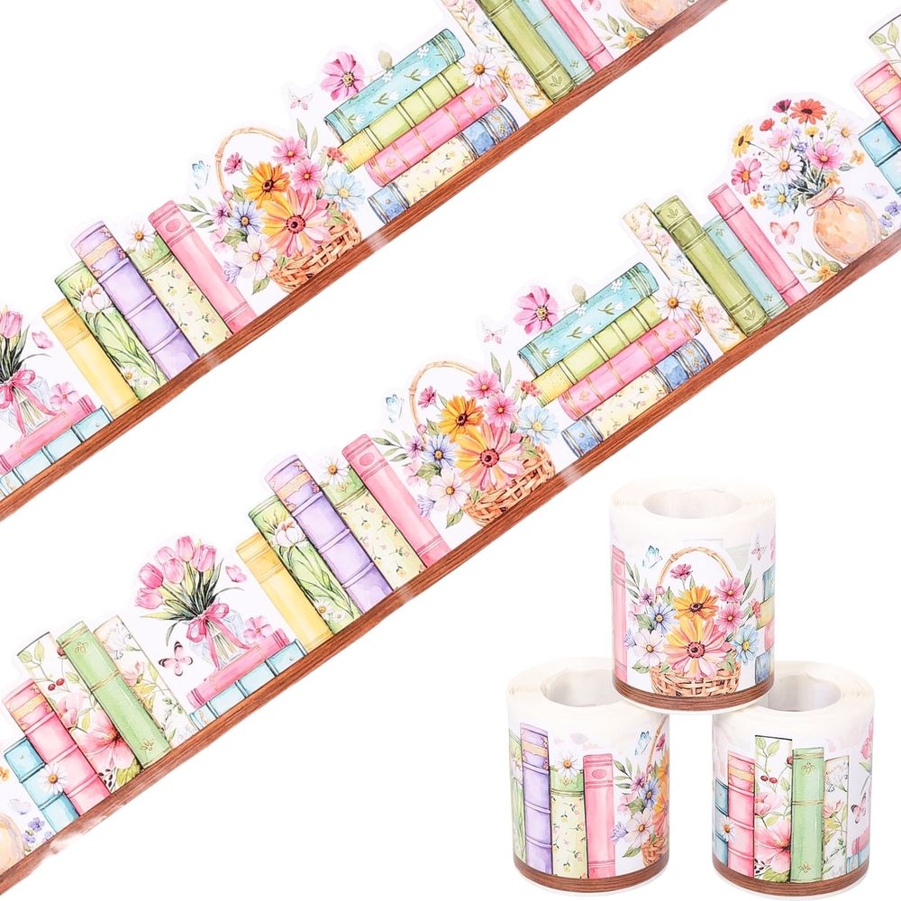 3 Rolls Decorative Bookshelf Border Trim, Book Style Immersive Decor, Playful Bookshelf Design, for Blackboard Bulletin Board Classroom Library