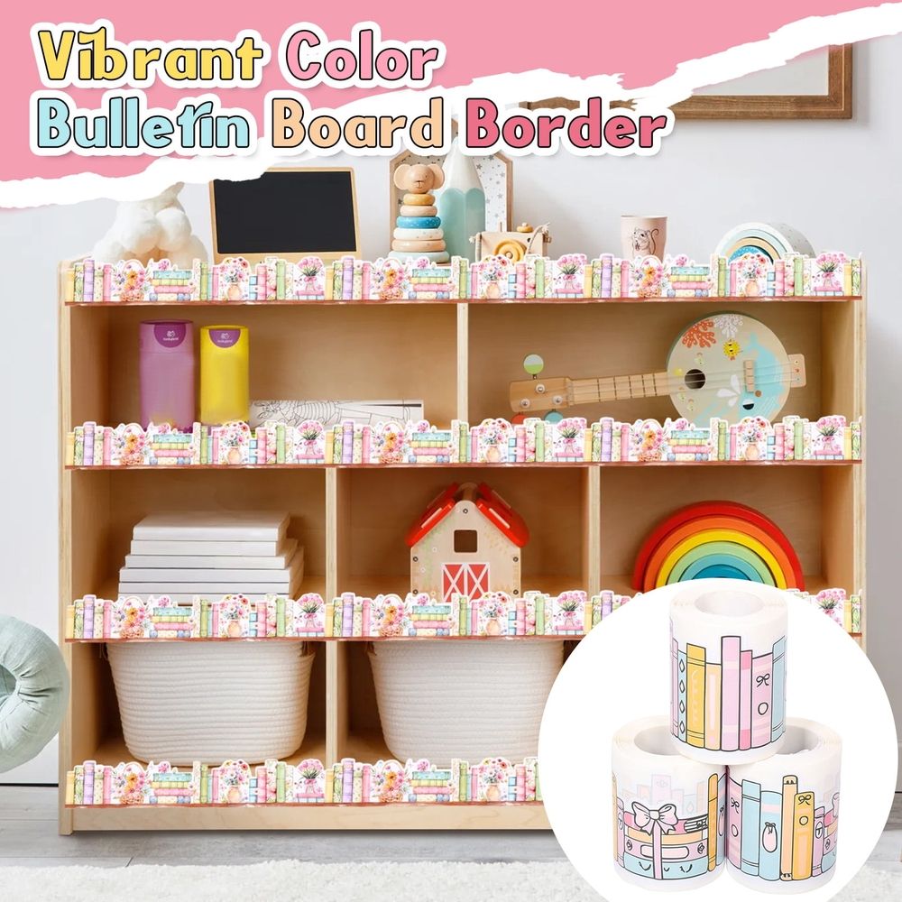 3 Rolls Decorative Bookshelf Border Trim, Book Style Immersive Decor, Playful Bookshelf Design, for Blackboard Bulletin Board Classroom Library