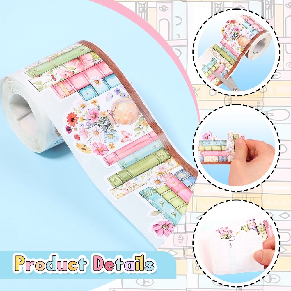 3 Rolls Decorative Bookshelf Border Trim, Book Style Immersive Decor, Playful Bookshelf Design, for Blackboard Bulletin Board Classroom Library