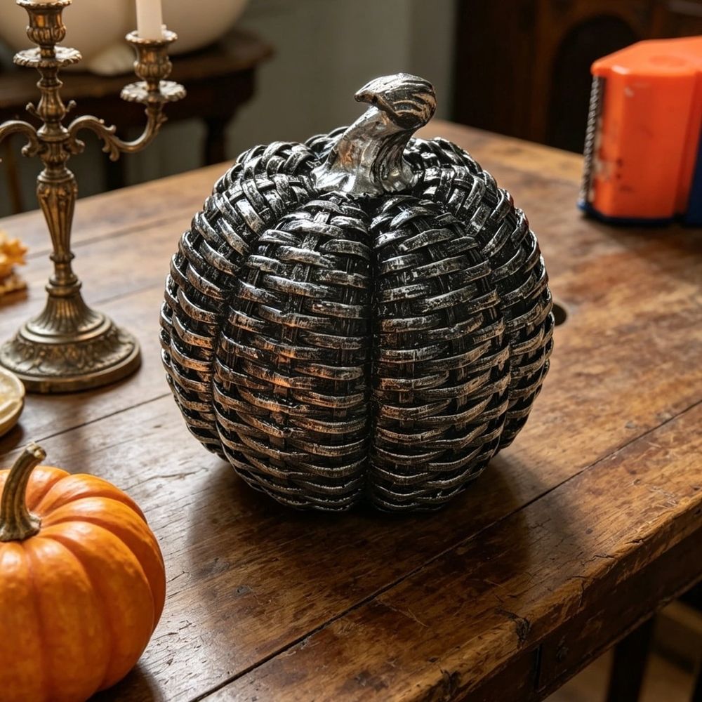 Hand Woven Pumpkin Witch Basket, Halloween Candy Storage Basket with Removable Hat Lid, Sturdy Plastic Rattan Construction, Large Capacity Treat Holder, for Party Decor,Entryway Styling