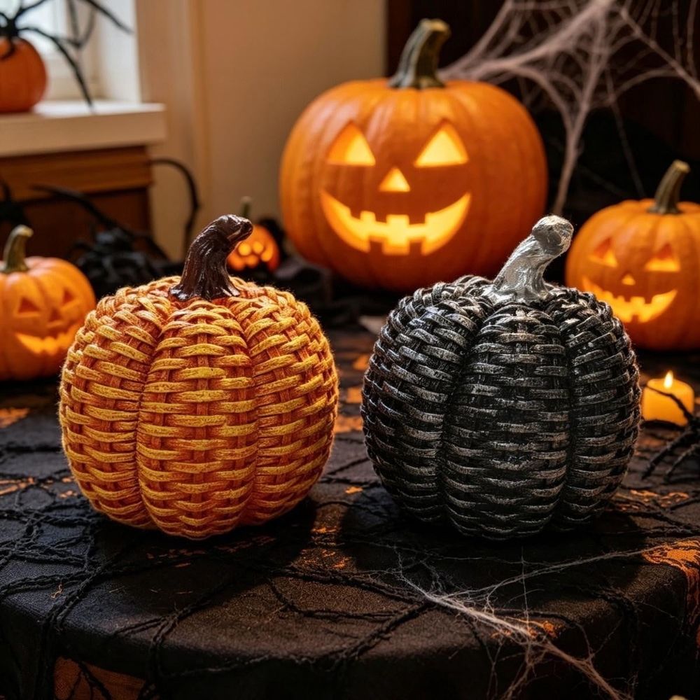 Hand Woven Pumpkin Witch Basket, Halloween Candy Storage Basket with Removable Hat Lid, Sturdy Plastic Rattan Construction, Large Capacity Treat Holder, for Party Decor,Entryway Styling