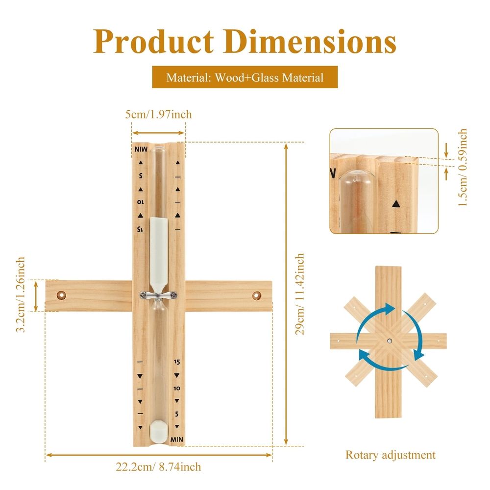 Sauna Hourglass Sand Timer, Rotatable Wall Mounted Design, Premium Solid Wood, Precise Timekeeping, for Spa &Sauna Room
