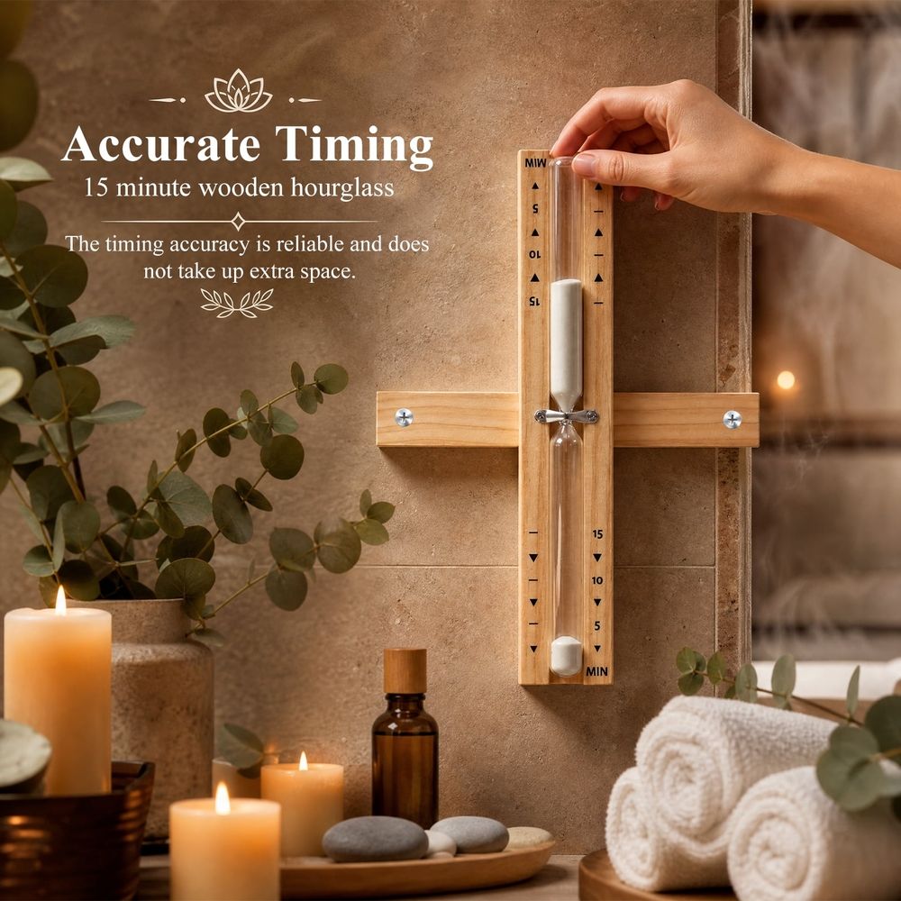 Sauna Hourglass Sand Timer, Rotatable Wall Mounted Design, Premium Solid Wood, Precise Timekeeping, for Spa &Sauna Room