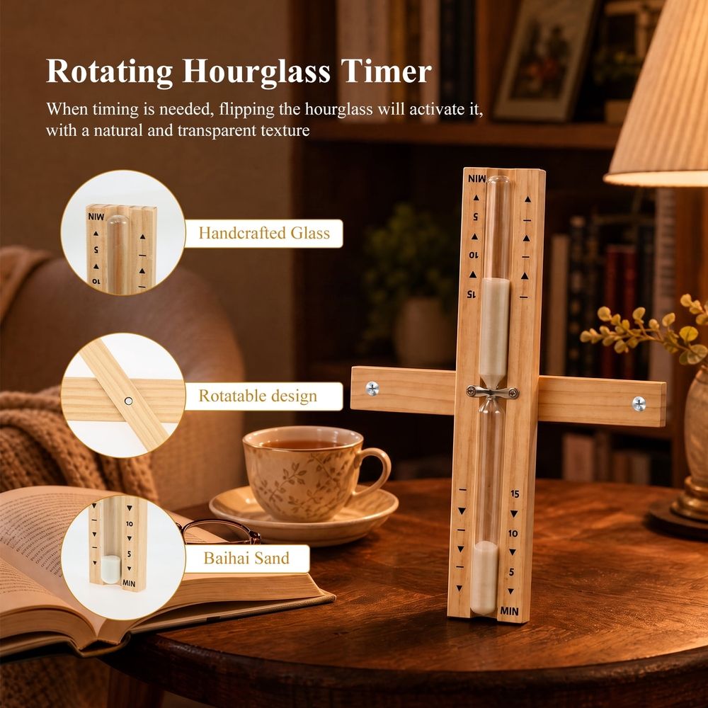 Sauna Hourglass Sand Timer, Rotatable Wall Mounted Design, Premium Solid Wood, Precise Timekeeping, for Spa &Sauna Room