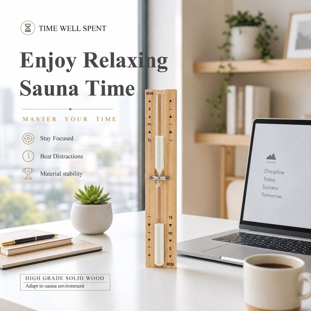 Sauna Hourglass Sand Timer, Rotatable Wall Mounted Design, Premium Solid Wood, Precise Timekeeping, for Spa &Sauna Room