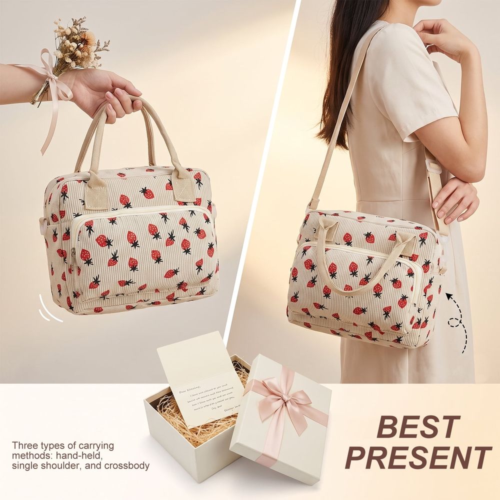 Corduroy Lunch Bags Double Layer Temperature Lock Structure Green Mark Resistant Inner Liner for Relatives and Friends