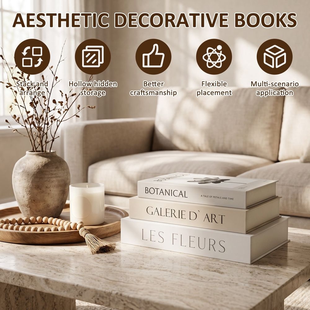 3 Pcs Fake Paper Book, Built in Compartments, Sturdy and Resistant to Pressure for Home Decor Bookshelf Coffee Table