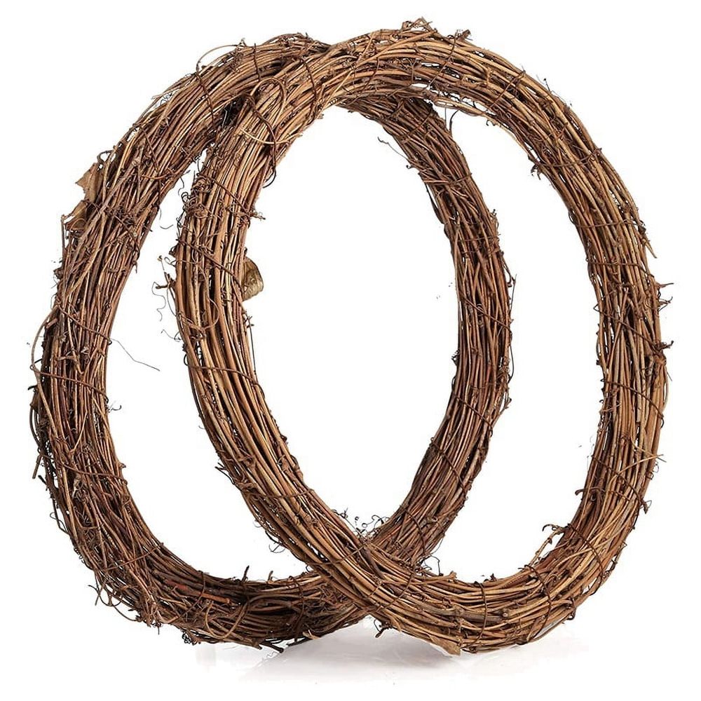 2PCS 14 Inch Grapevine Wreathes Wreath Rattan Wreath Garland for DIY Christmas Craft or Wedding Decors