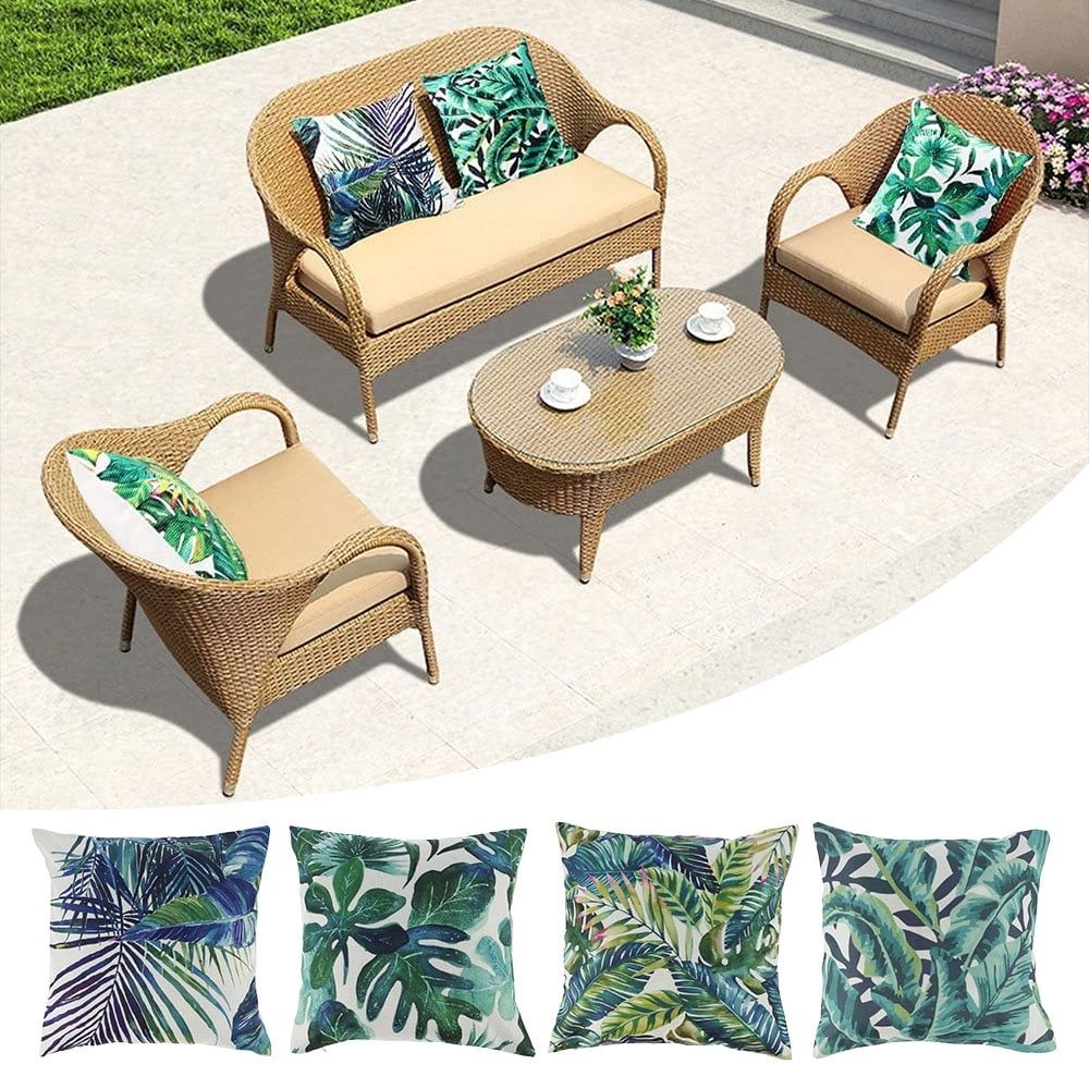 4PCS Throw Pillow Covers,Cushion Covers,Tropical Plants Pattern Waterproof Covers, Outdoor Throw Pillow Case for Outdoor Patio Garden Blench Living Room Sofa 45x45cm