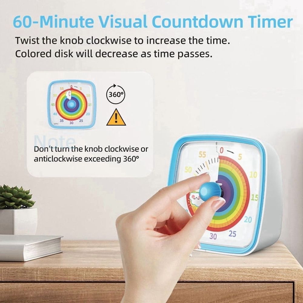 2X 60-Minute Visual Timer with Night Light, Countdown Timer,Pomodoro Timer with Rainbow Pattern for Kids and Adults Blue