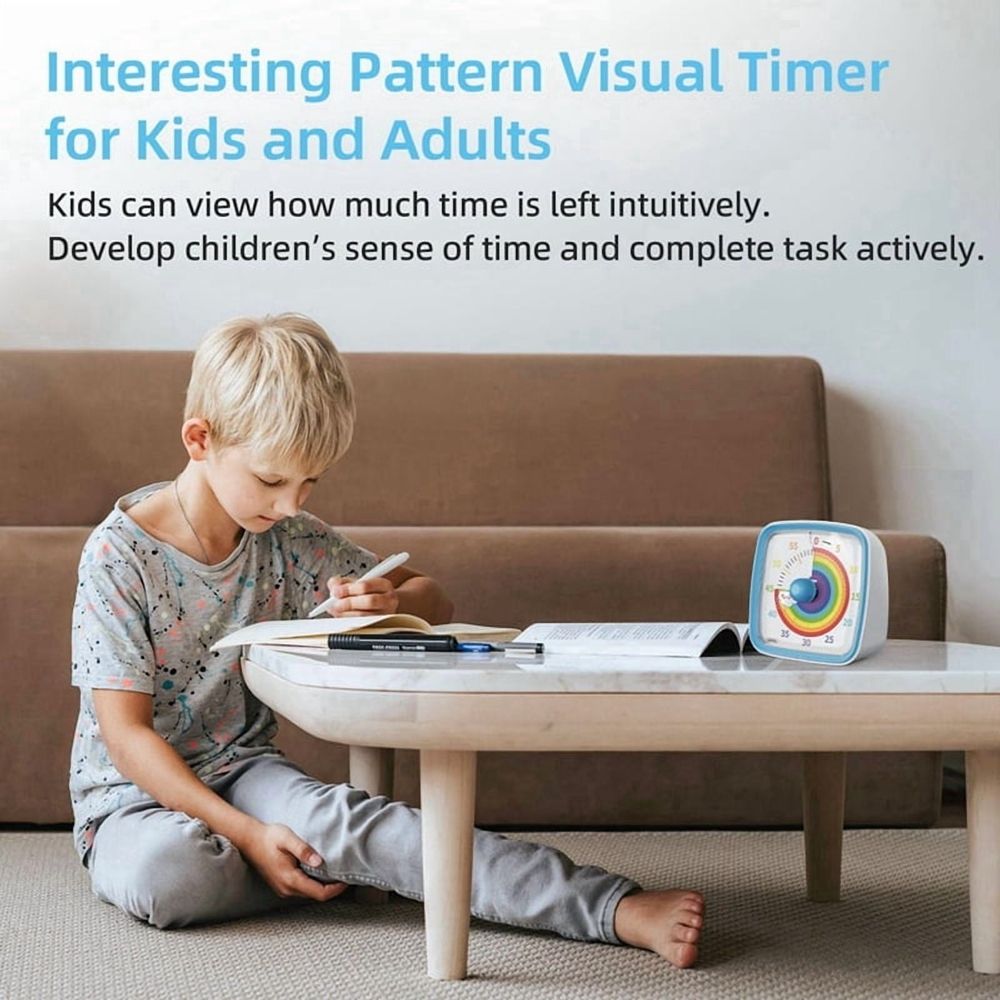 2X 60-Minute Visual Timer with Night Light, Countdown Timer,Pomodoro Timer with Rainbow Pattern for Kids and Adults Blue