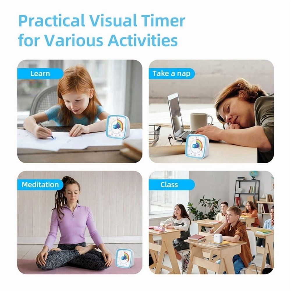 2X 60-Minute Visual Timer with Night Light, Countdown Timer,Pomodoro Timer with Rainbow Pattern for Kids and Adults Blue