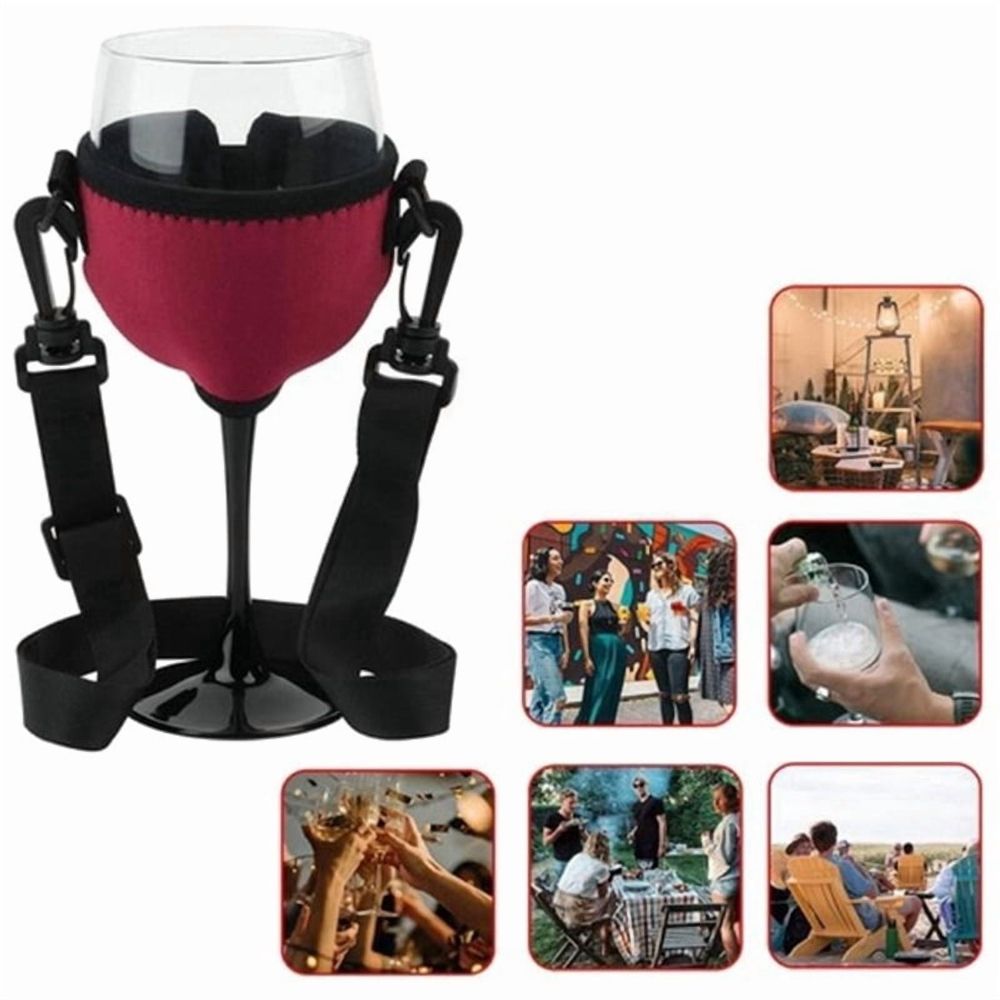 12PCS Portable Wine Glass Holder Strap Wine Sling Yoke Glass Holder Support Neck Strap for Birthday Cocktail Tools B