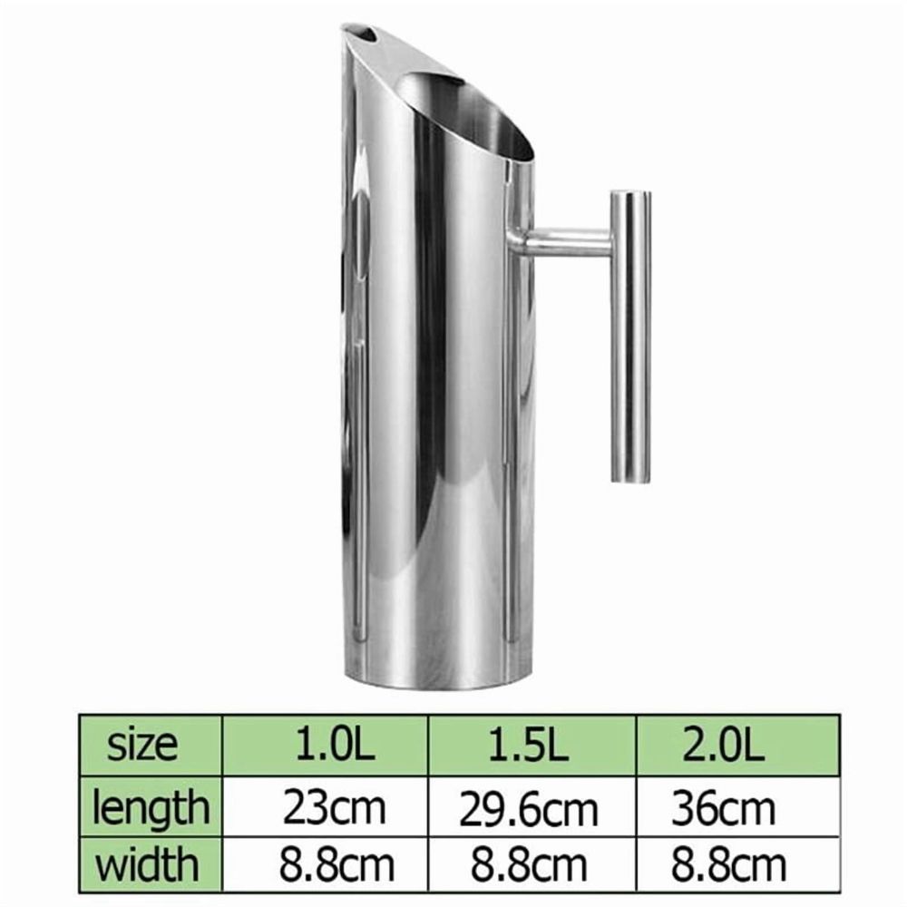 3X Stainless Steel Water Pitcher with Ice Guard Tea Pot Kettle Jug Cold Beverages Juice Pot Ktv Bar Accessories 1L