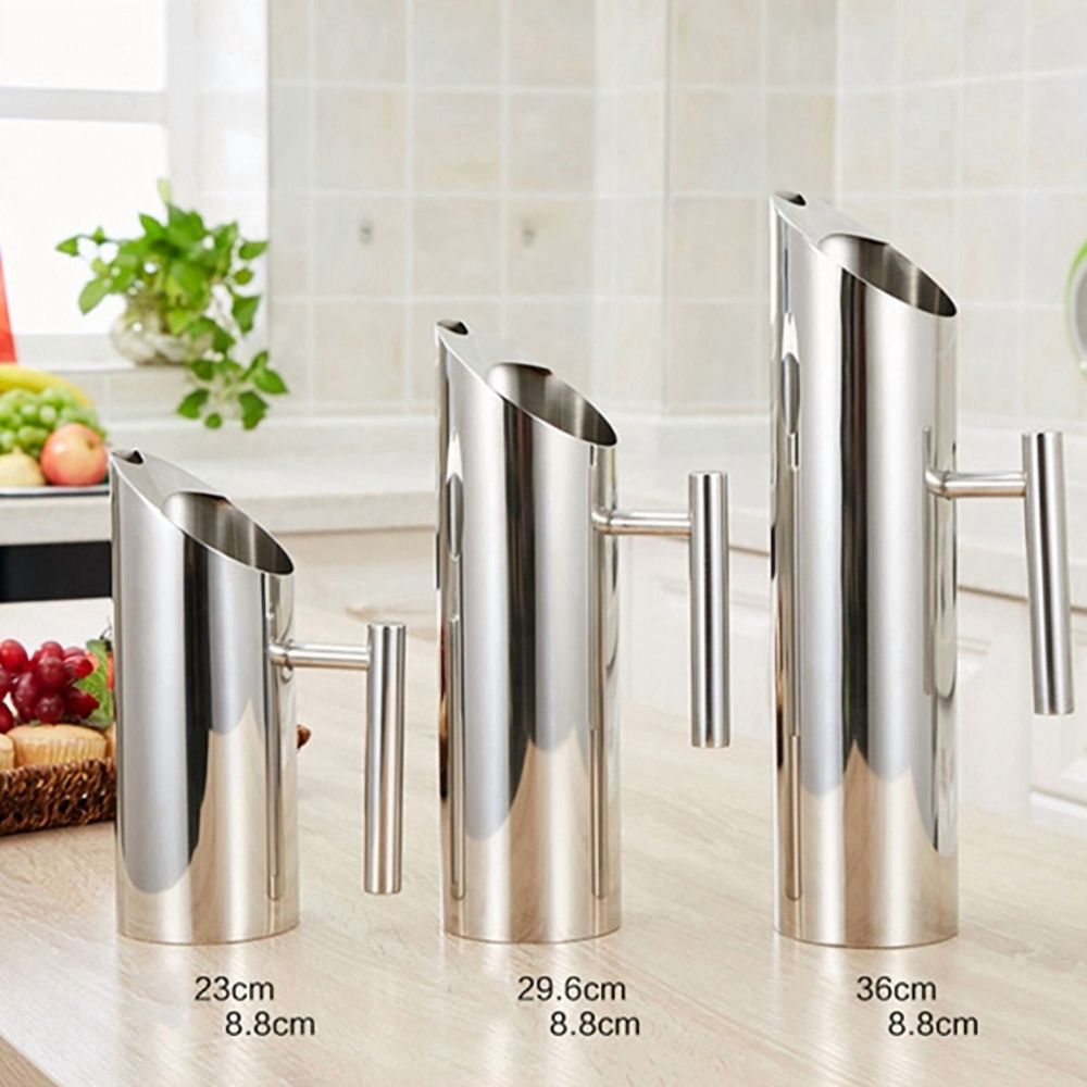 3X Stainless Steel Water Pitcher with Ice Guard Tea Pot Kettle Jug Cold Beverages Juice Pot Ktv Bar Accessories 1L