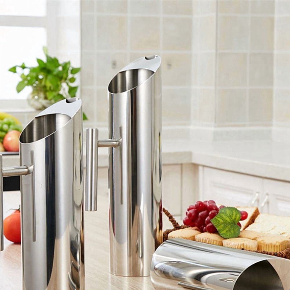 3X Stainless Steel Water Pitcher with Ice Guard Tea Pot Kettle Jug Cold Beverages Juice Pot Ktv Bar Accessories 1L