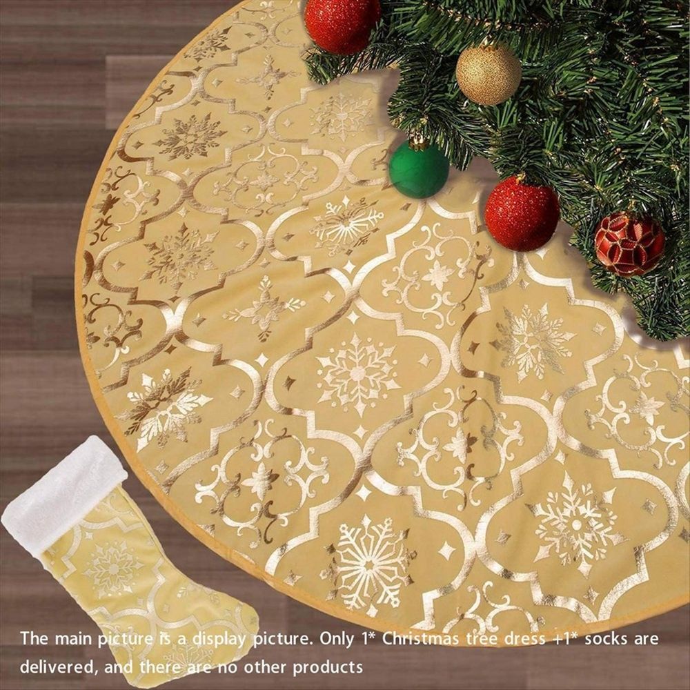 48 Inch Christmas Tree Skirt Xmas Soft Cover Mat Decor Snowflake Collar Farmhouse Tree Skirt,Gold