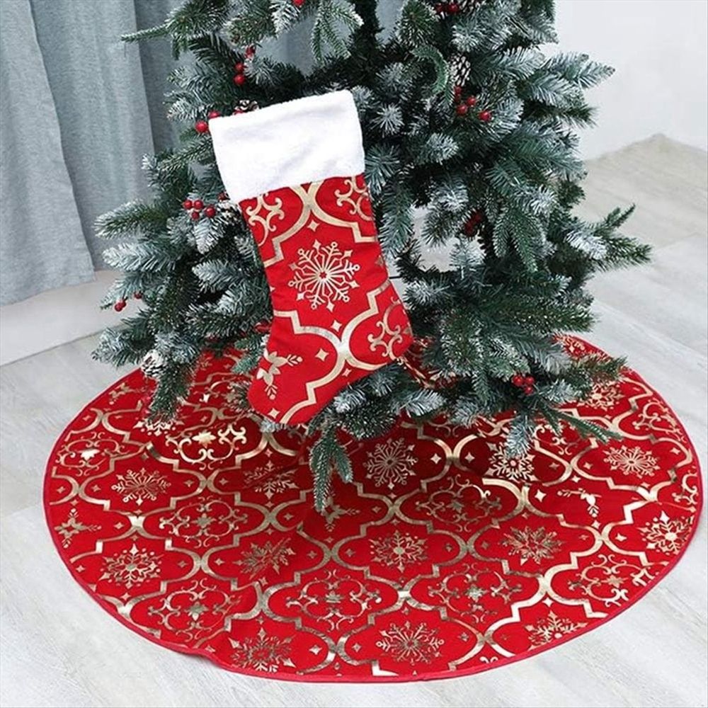 48 Inch Christmas Tree Skirt Xmas Soft Cover Mat Decor Snowflake Collar Farmhouse Tree Skirt,Gold