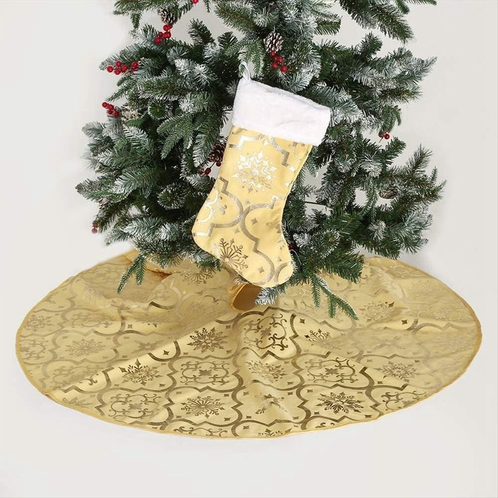 48 Inch Christmas Tree Skirt Xmas Soft Cover Mat Decor Snowflake Collar Farmhouse Tree Skirt,Gold