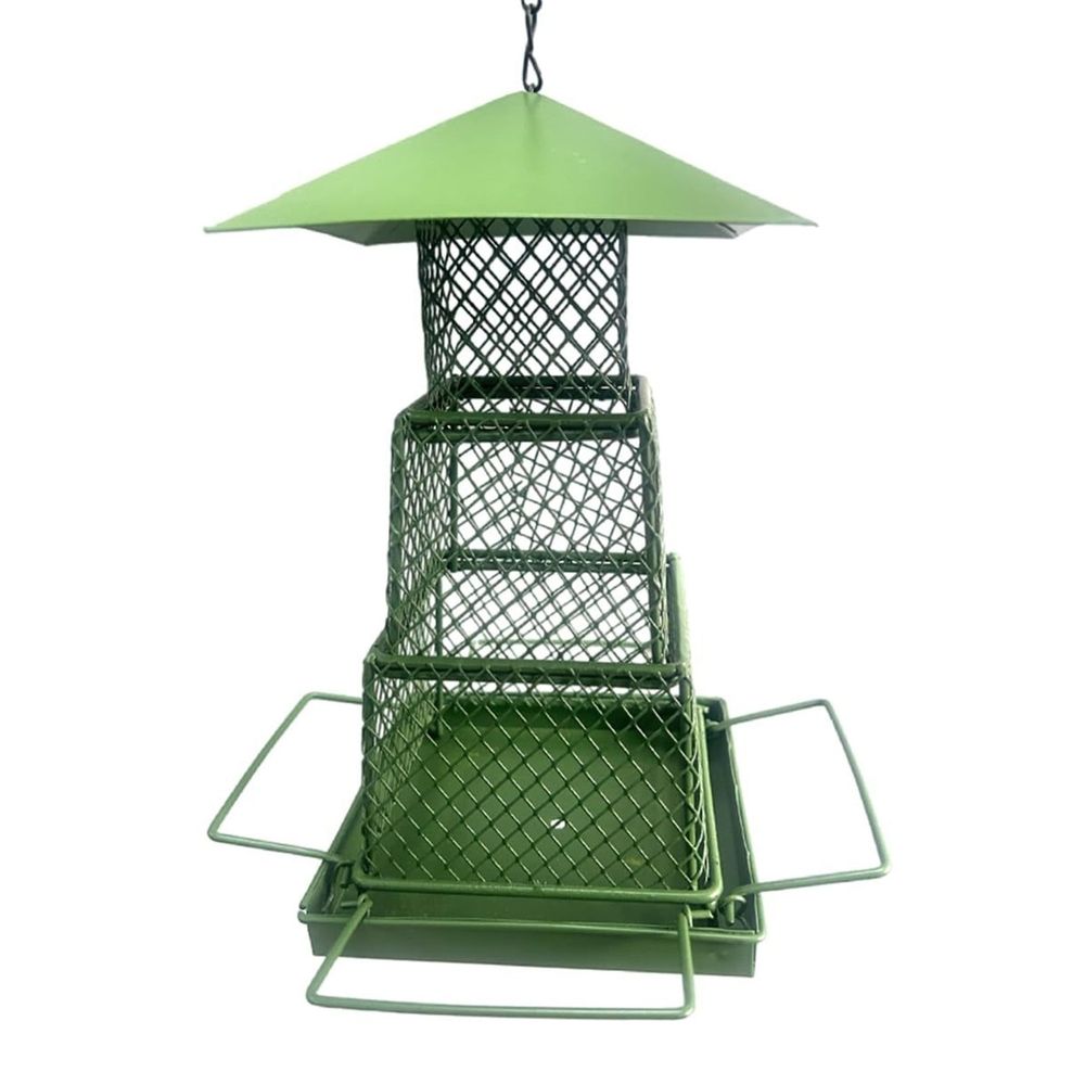 Squirrel-Proof Metal Bird Feeder | Hanging Outdoor Iron Mesh Tray | Rust-Resistant Powder Coated | Easy Drainage & Cleaning | Garden Decoration | 13.5x13.5x12.5cm