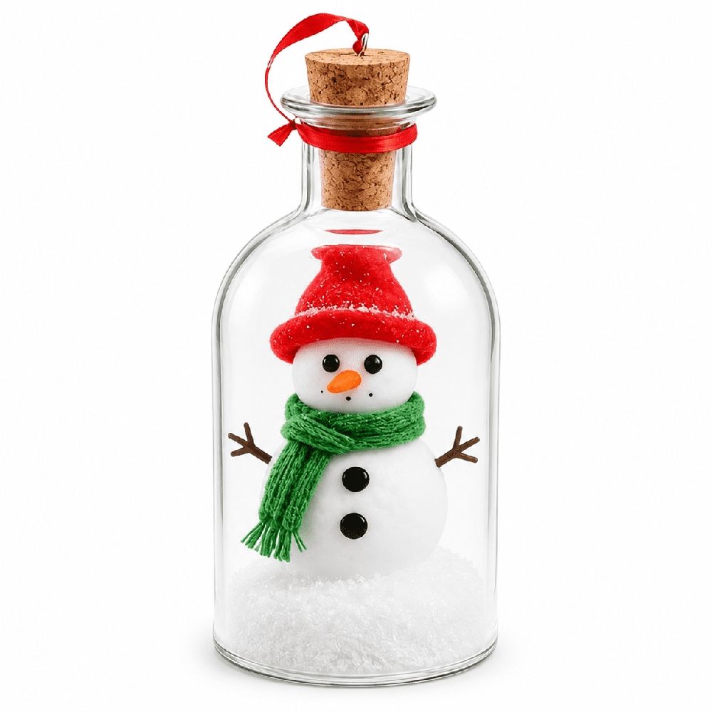 Recordable Christmas Message in a Bottle, Christmas Tree in a Bottle, Voice Playback Recordable Christmas Ornament, Battery Powered Glass Snowman Winter Scene Holiday Decor, Keepsake Gift for Family