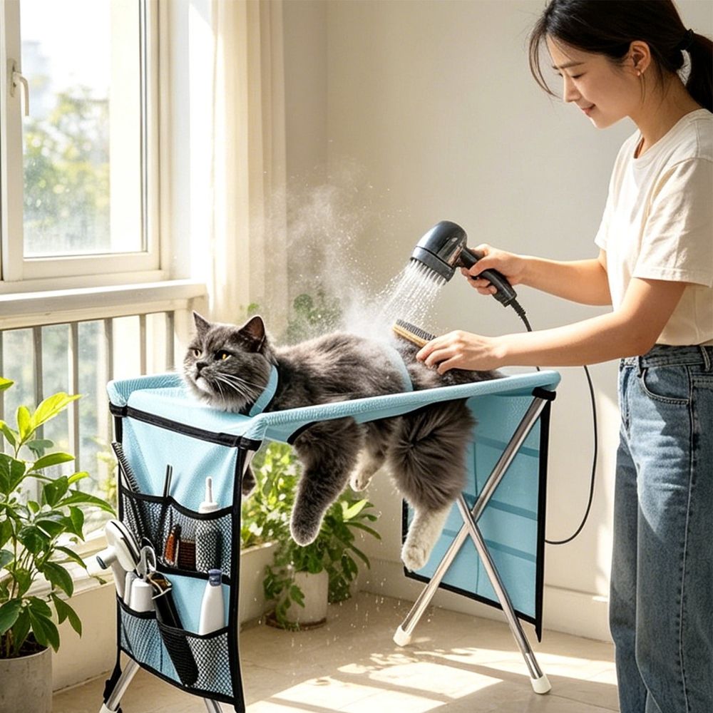 Pet Grooming Sling Hanging Restraint Bag for Cats - Breathable Suspended Bed for Bathing, Nail Trimming, Hanging Cat Bed, for Cats, Kittens and Indoor Pet Care, Cloth Construction, Green, M