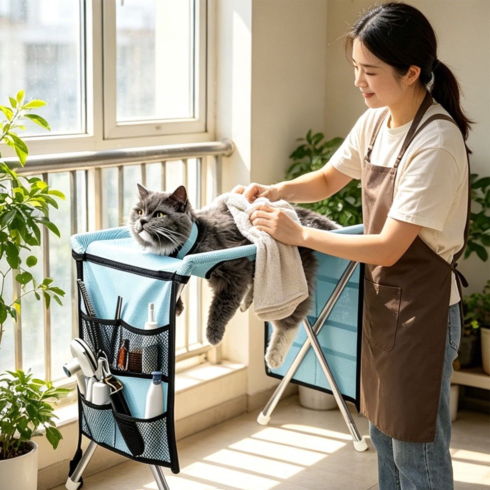 Pet Grooming Sling Hanging Restraint Bag for Cats - Breathable Suspended Bed for Bathing, Nail Trimming, Hanging Cat Bed, for Cats, Kittens and Indoor Pet Care, Cloth Construction, Green, M