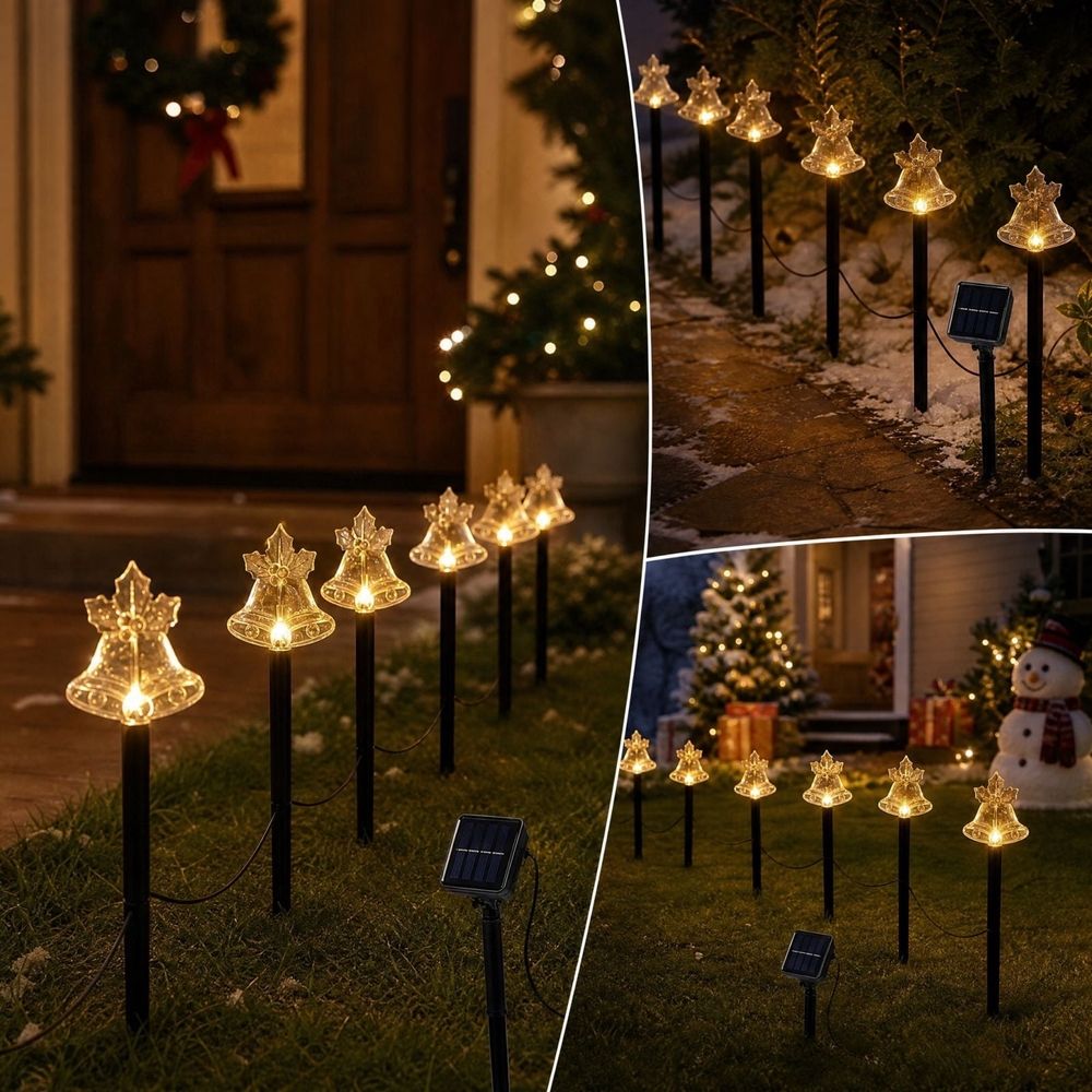 Solar Powered Christmas Christmas Bells Garden Stake Lights Decorative Outdoor Ambient Lighting For Parks Gardens Villas And Landscapes, Solar Powered Christmas Bells Garden Stake Lights