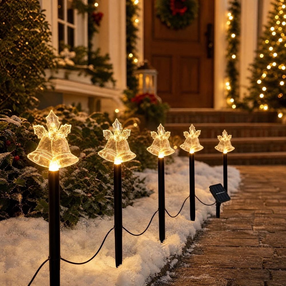 Solar Powered Christmas Christmas Bells Garden Stake Lights Decorative Outdoor Ambient Lighting For Parks Gardens Villas And Landscapes, Solar Powered Christmas Bells Garden Stake Lights
