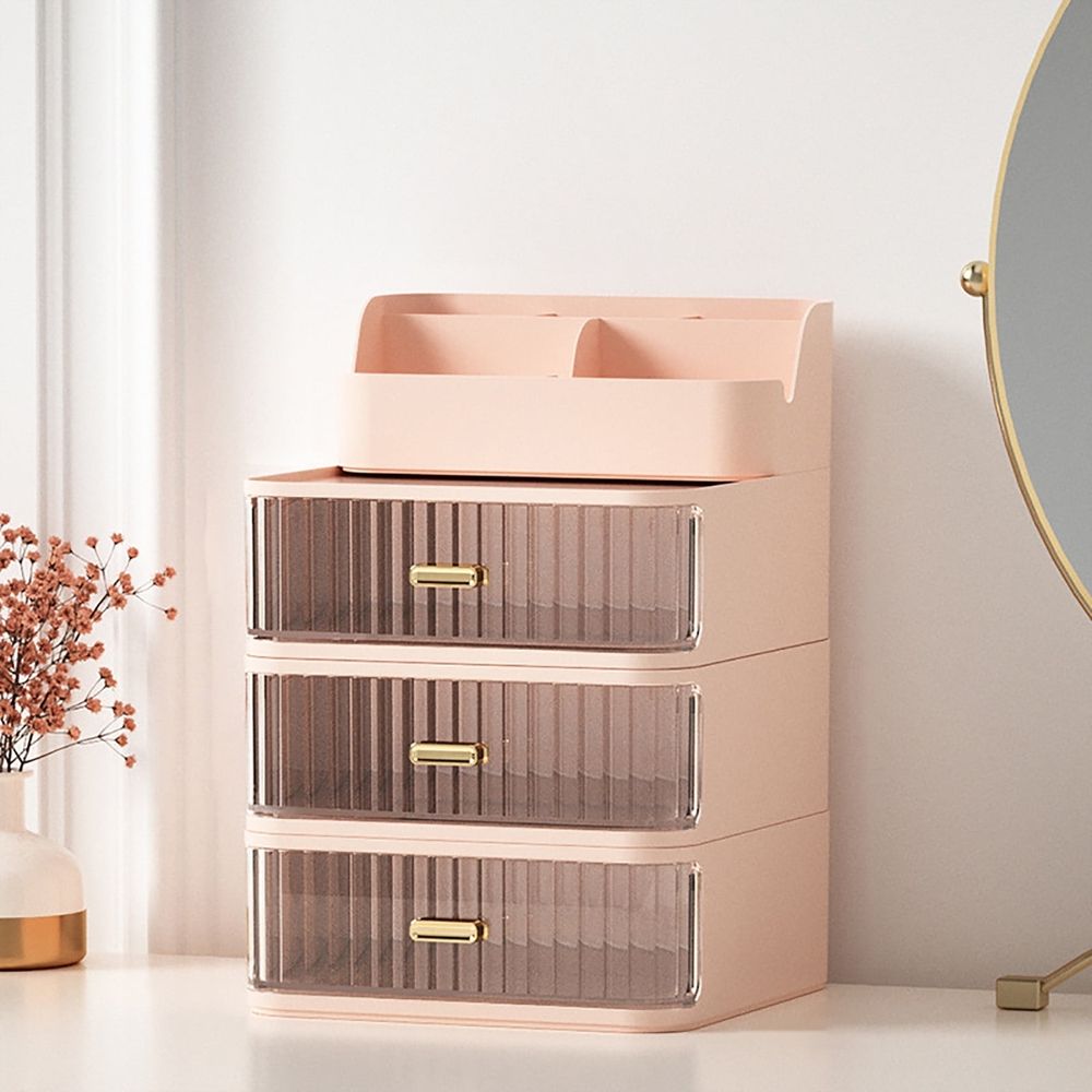 Makeup Organizer with 3 Large Drawers, Clear Rectangular Compartments for Brushes & Eyeshadow, Bathroom Vanity Storage, Cosmetic Countertop Organizer for Lipstick, Nail Polish, and Beauty Supplies
