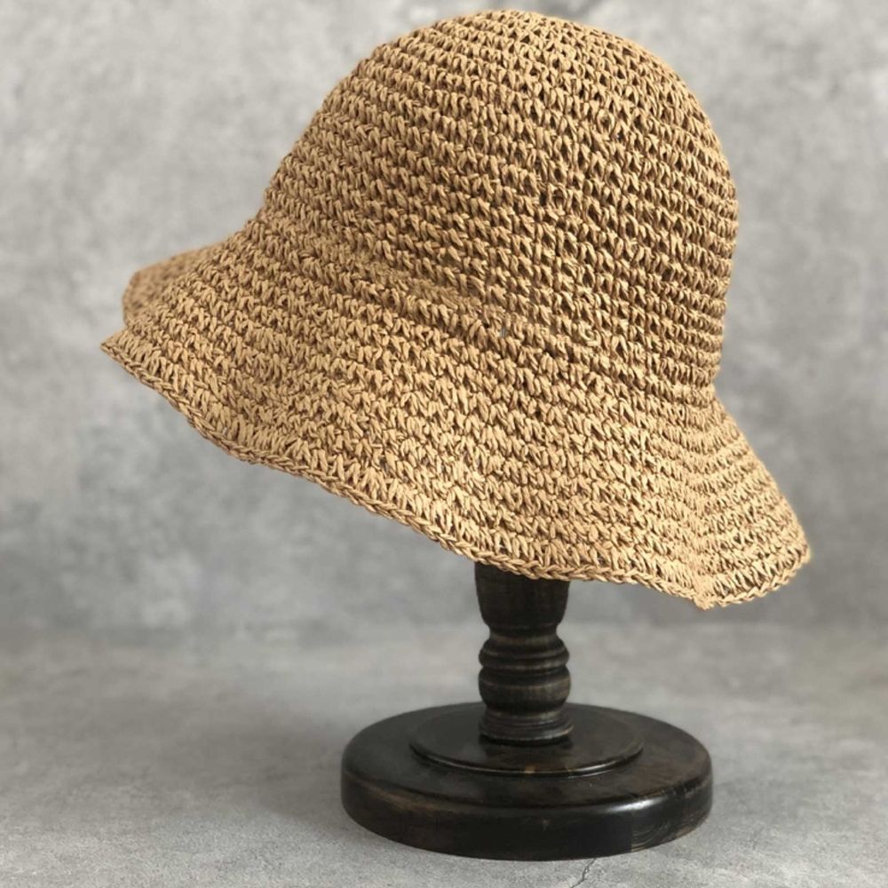 Women's Straw Sun Hat - Foldable Packable Wide Brim Floppy Beach Hat - Handmade Crochet Summer Hat for Vacation, Travel UV Protection & Breathable