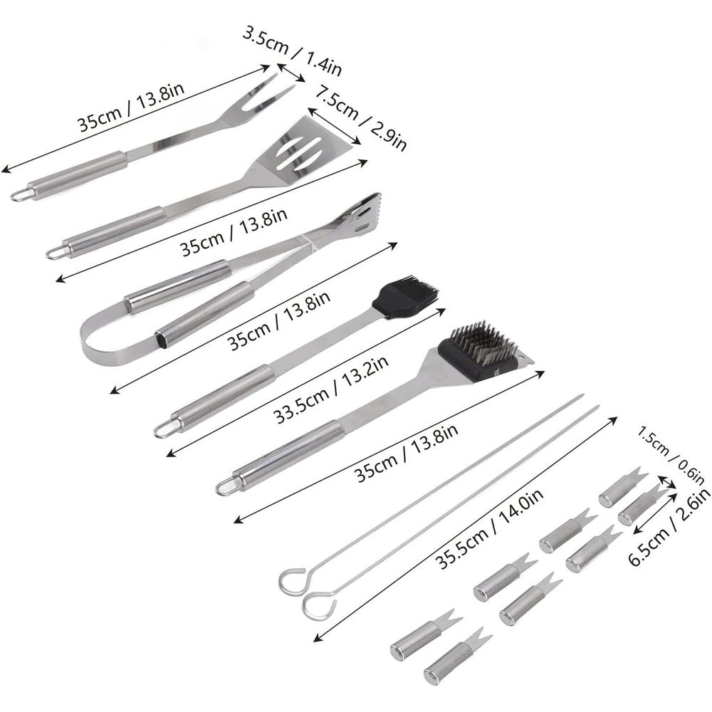 20-Piece Stainless Steel BBQ Grill Tools Set - Professional Barbecue Accessories Kit with Canvas Bag - Outdoor Cooking Utensils for Camping, Backyard Grilling
