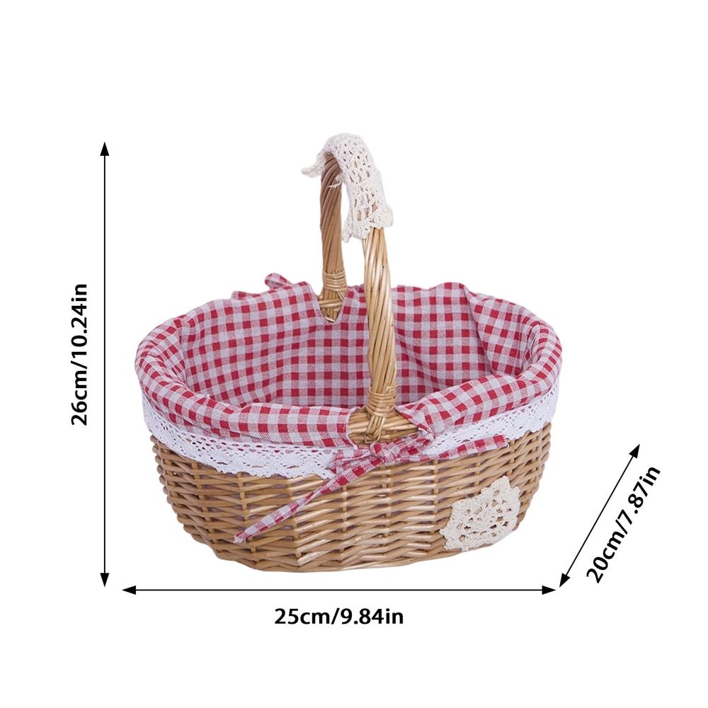 Natural Wicker Basket with Double Handles & Washable Gingham Liner, Small Hand Woven Empty Basket for Easter Gifts, Picnics, Home Decor, Candy Fruit Storage