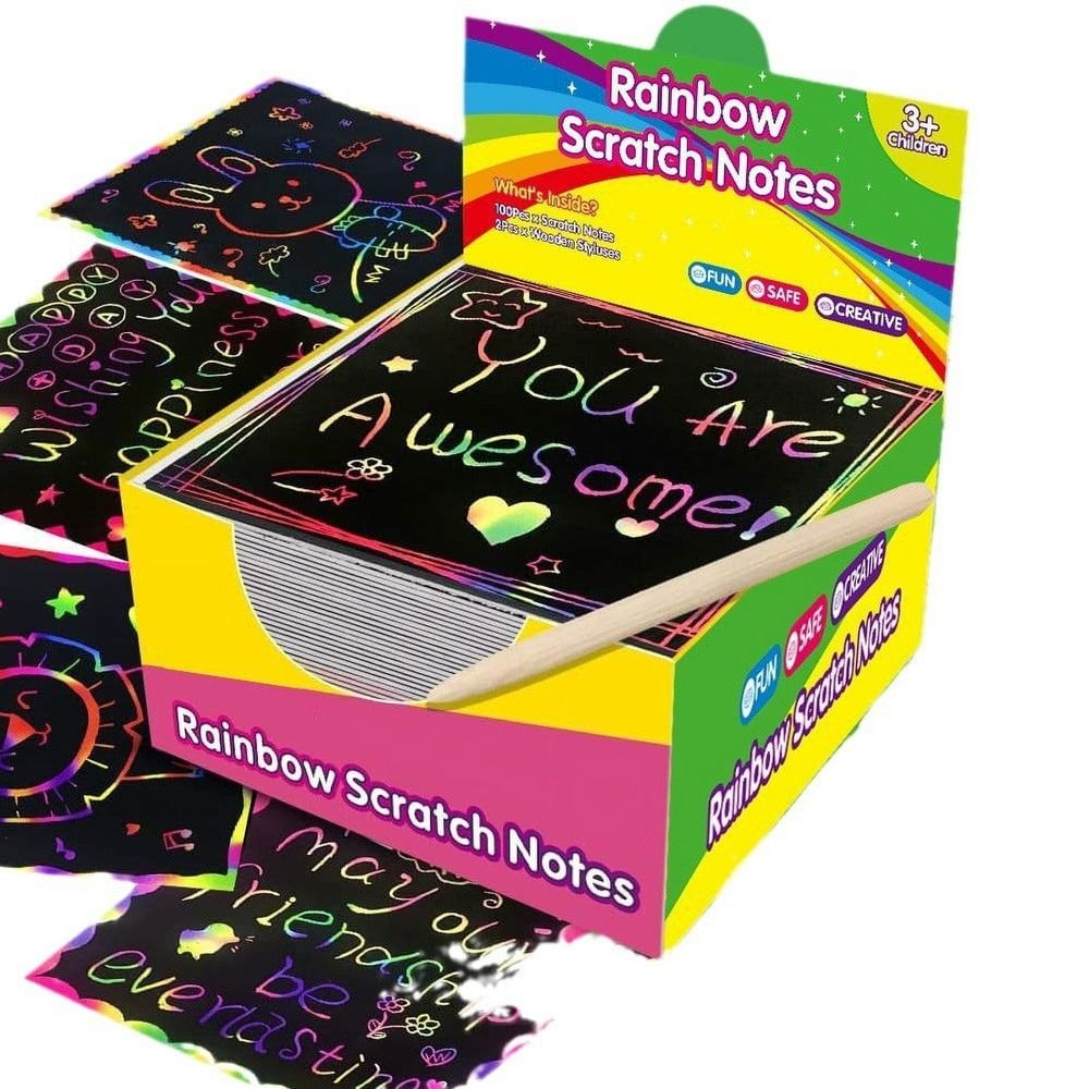 100 Pcs Rainbow Scratch Art Paper, Bulk Classroom Prizes & Activities, Teacher Supplies, Party Favors, DIY Art Set for Creative Projects.