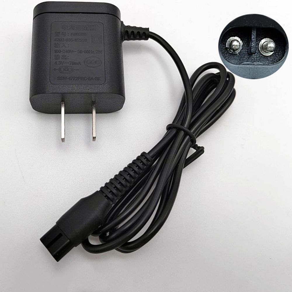 A00390 Shaver Charger Power Cord Adapter, 4.3V 70mA Replacement Power Supply Fit for RQ310 S300 S500 Series Electric Shavers & Trimmers, 100-240V Universal AC Charger