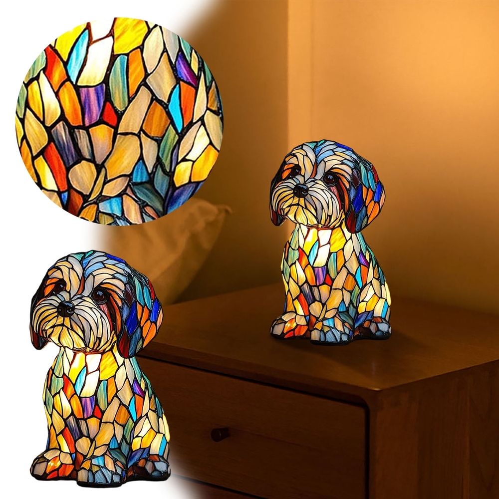 Small Dog Lamp, Retro Stained Resin Tabletop Night Light, 3D Cute Puppy Table Lamps, Gift for Lovers Home Decor