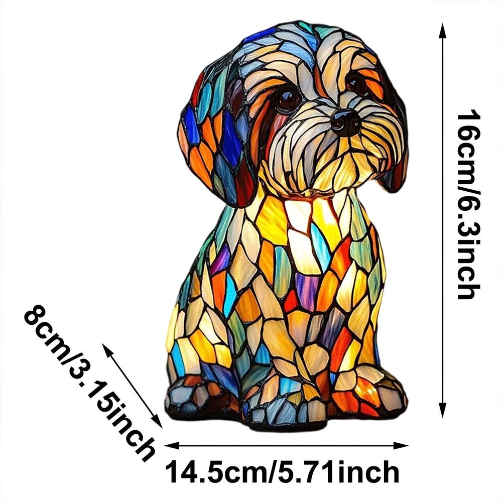 Small Dog Lamp, Retro Stained Resin Tabletop Night Light, 3D Cute Puppy Table Lamps, Gift for Lovers Home Decor