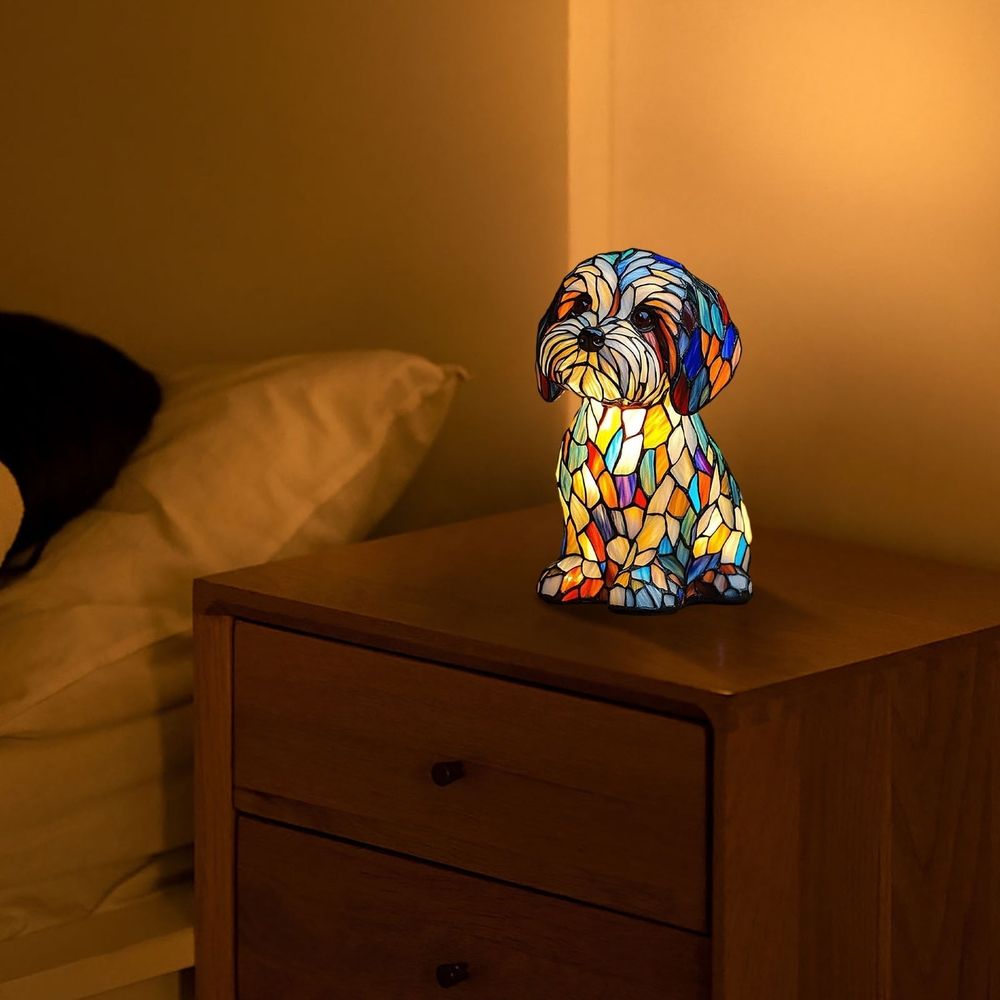 Small Dog Lamp, Retro Stained Resin Tabletop Night Light, 3D Cute Puppy Table Lamps, Gift for Lovers Home Decor