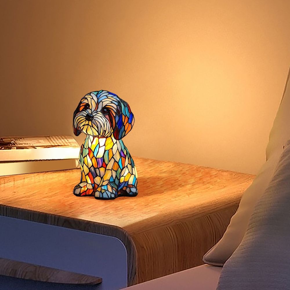 Small Dog Lamp, Retro Stained Resin Tabletop Night Light, 3D Cute Puppy Table Lamps, Gift for Lovers Home Decor
