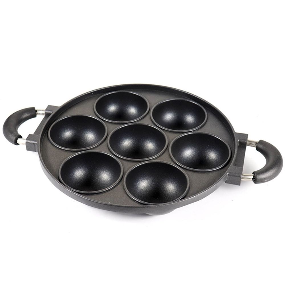 7-Cup Nonstick Baking Pan with Handle,Mini Muffin Tray,Round Metal Oven Bakeware,Black