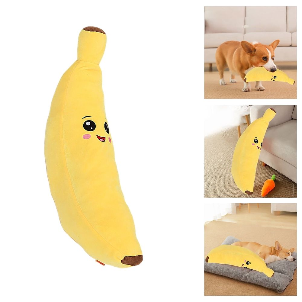Banana Plush Dog Toy,Interactive Squeaky Stuffed Pet Toy for Puppies Cats,Soft PP Cotton Chew Plaything,Yellow 10.24in