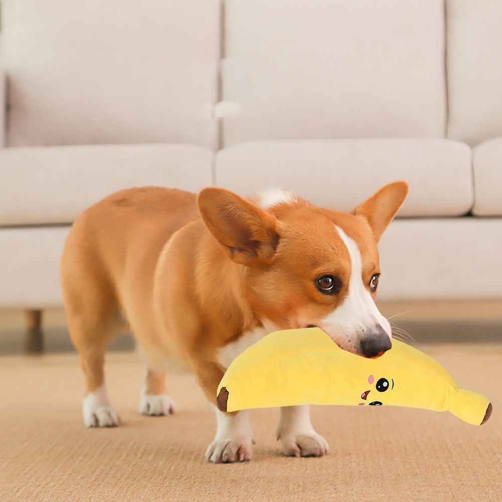 Banana Plush Dog Toy,Interactive Squeaky Stuffed Pet Toy for Puppies Cats,Soft PP Cotton Chew Plaything,Yellow 10.24in