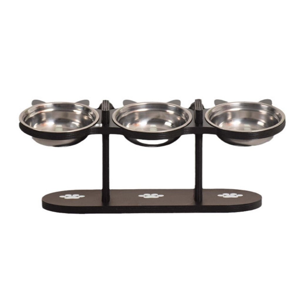Elevated 3-Bowl Pet Feeder,15æ\x8e³ Tilted Adjustable Height Stand with Stainless Steel Bowls,Non- Base for Cats and Small Dogs,16.5x6.3in