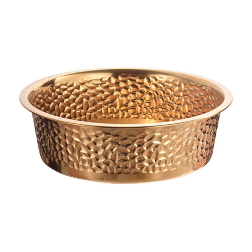 Hammered Gold Stainless Steel Pet Bowl, Non- Metal Food Water Dish For Small Medium Large Dogs Daily Feeding