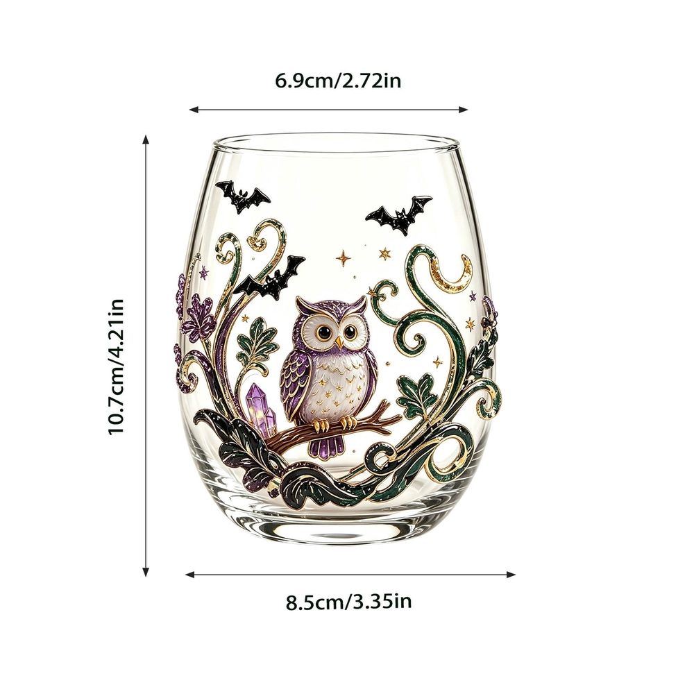 15oz Halloween Printed Stemless Wine Glass, Spooky Pumpkin Ghost Owl Tumbler Cup Fall Party Drinkware