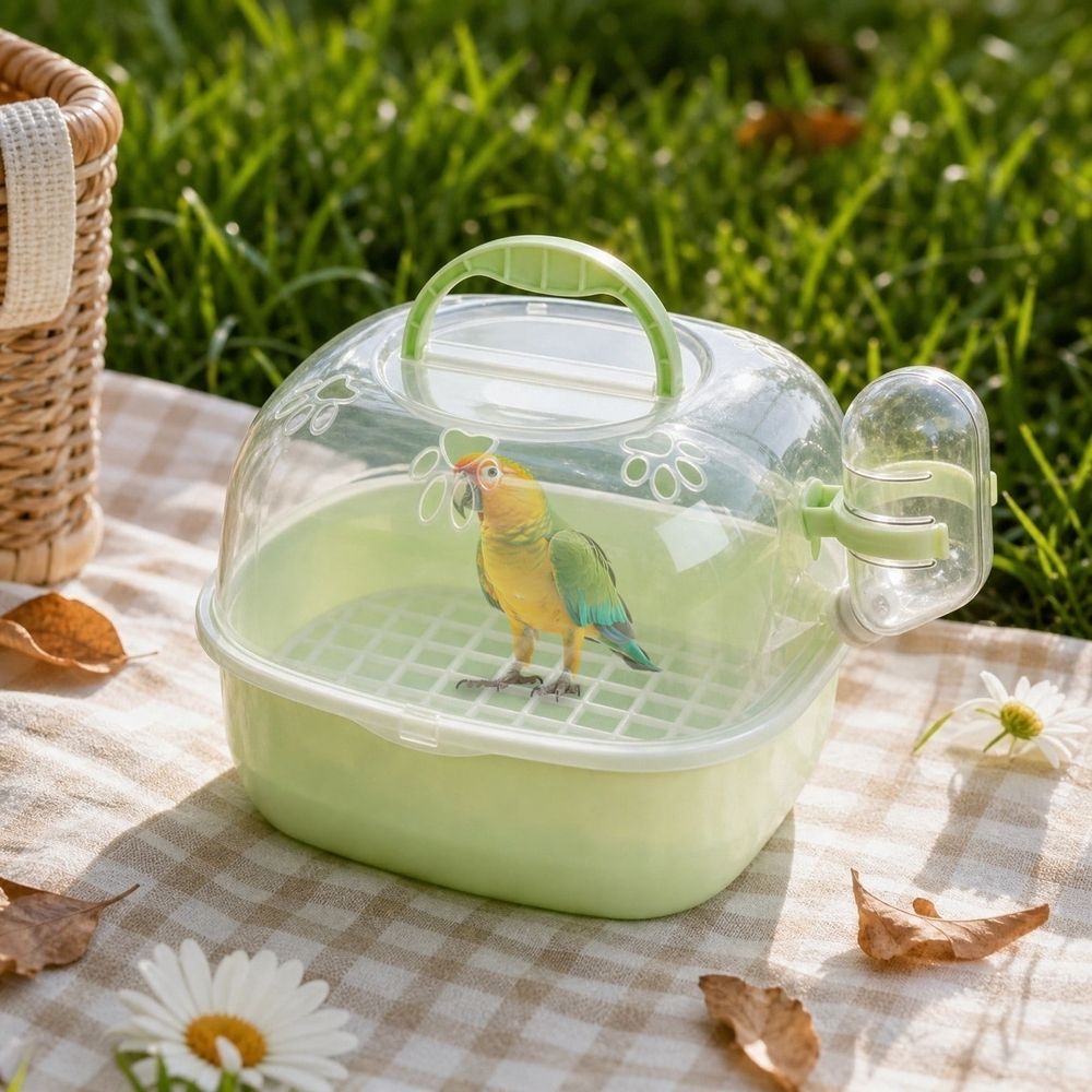 Portable Small Pet Travel Carrier with 360 Degree Clear Panoramic View Breathable Outdoor Bird Cage for Parrots Hamsters and Small Animals with Handle and Ventilation